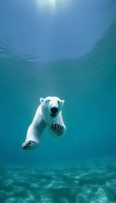 go-pro video of a polar bear diving in the ocean, 8k, HD, dslr, nature footage