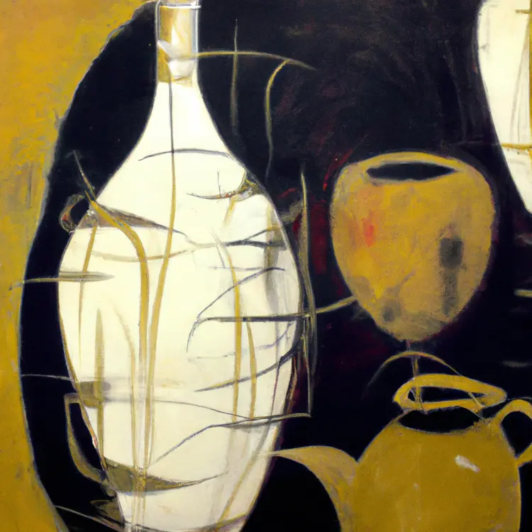 an abstract painting of a still life