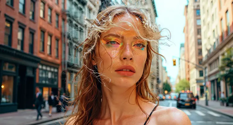 Put the woman in the city background