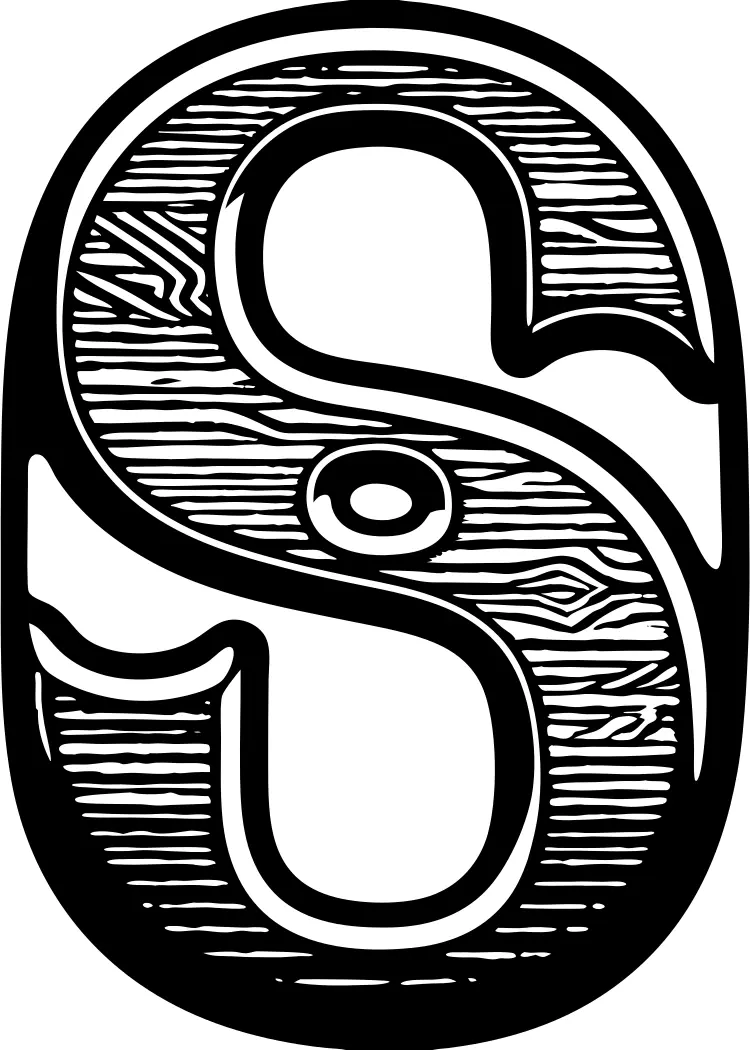 حرف S أنيق بأسلوب اللينوكات