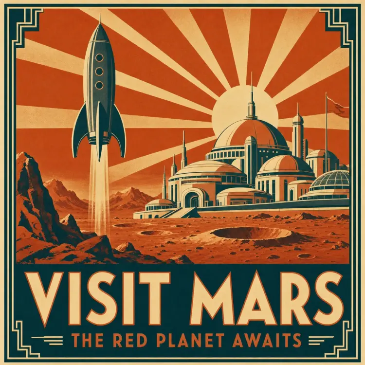 Art-deco travel poster for Mars with sharp lettering