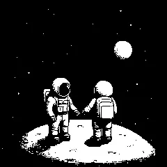 Two astronauts on the moon with stars