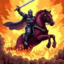 knight on horse emerging from flames creating shockwave slash effect