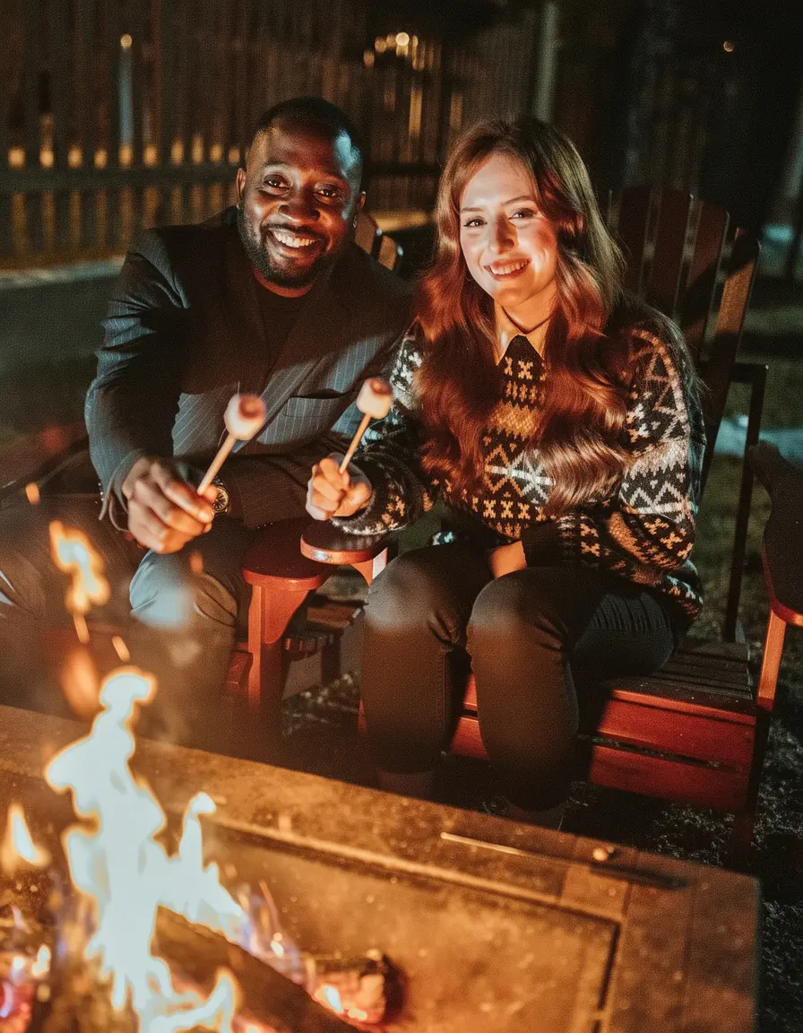 this exact image but the couple next to the fire replaced by the people in image 2 and 3