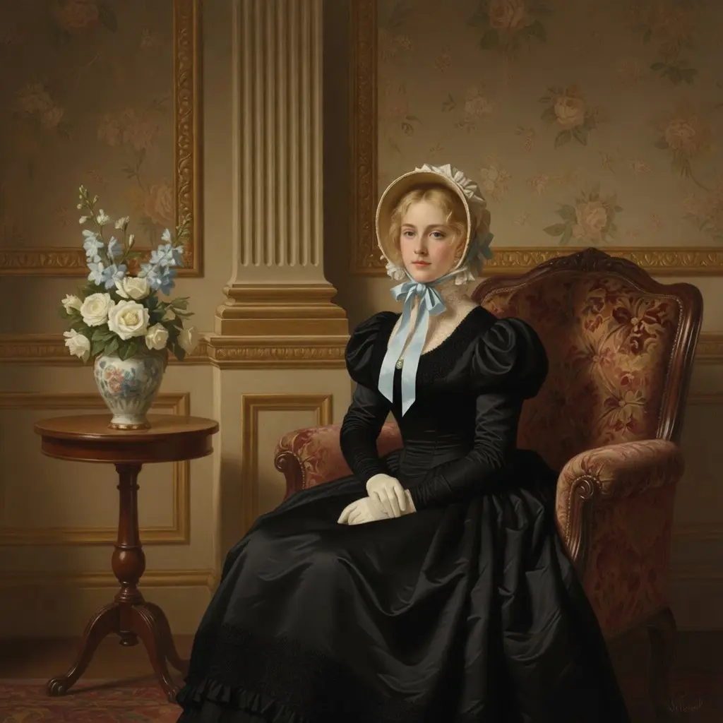 The woman's dress is changed to black