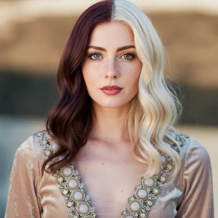 a close up photo of a woman in a fashion magazine photoshoot