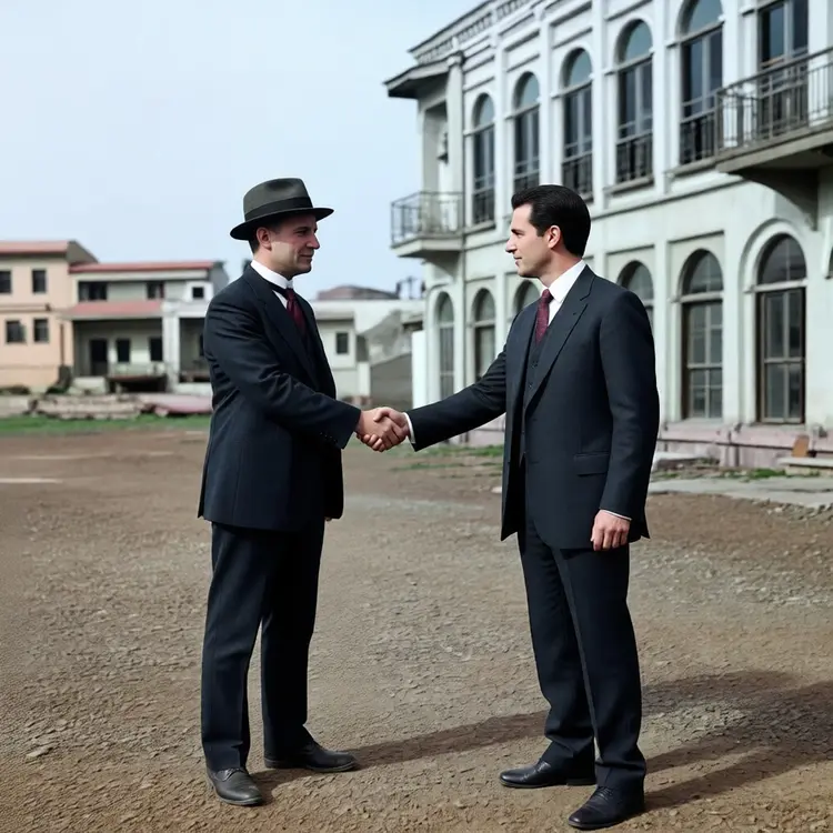 Next Scene:  The man is shaking hands with another man.