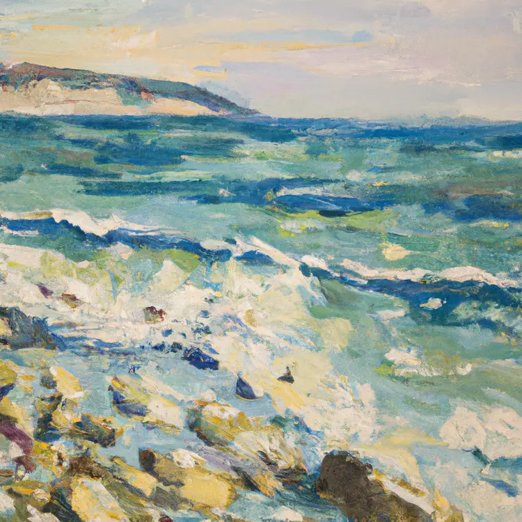 an oil painting of a seascape