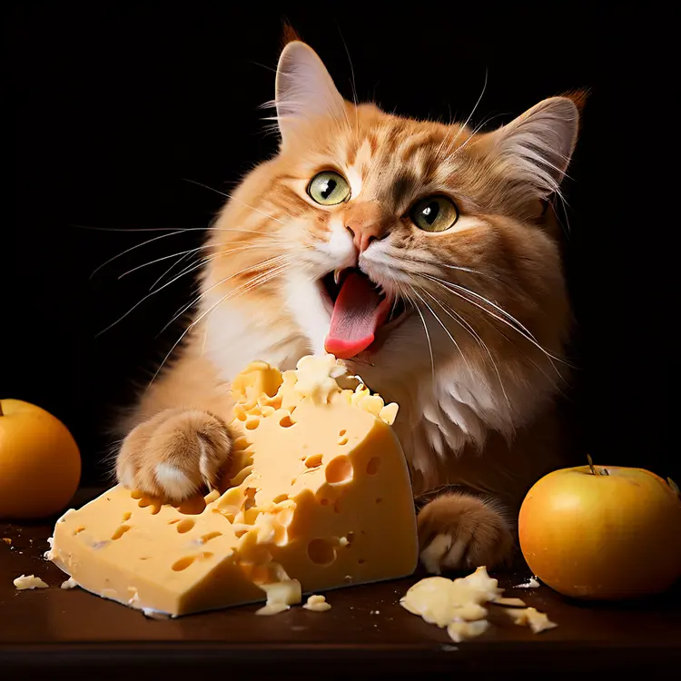 a cat eating a piece of cheese