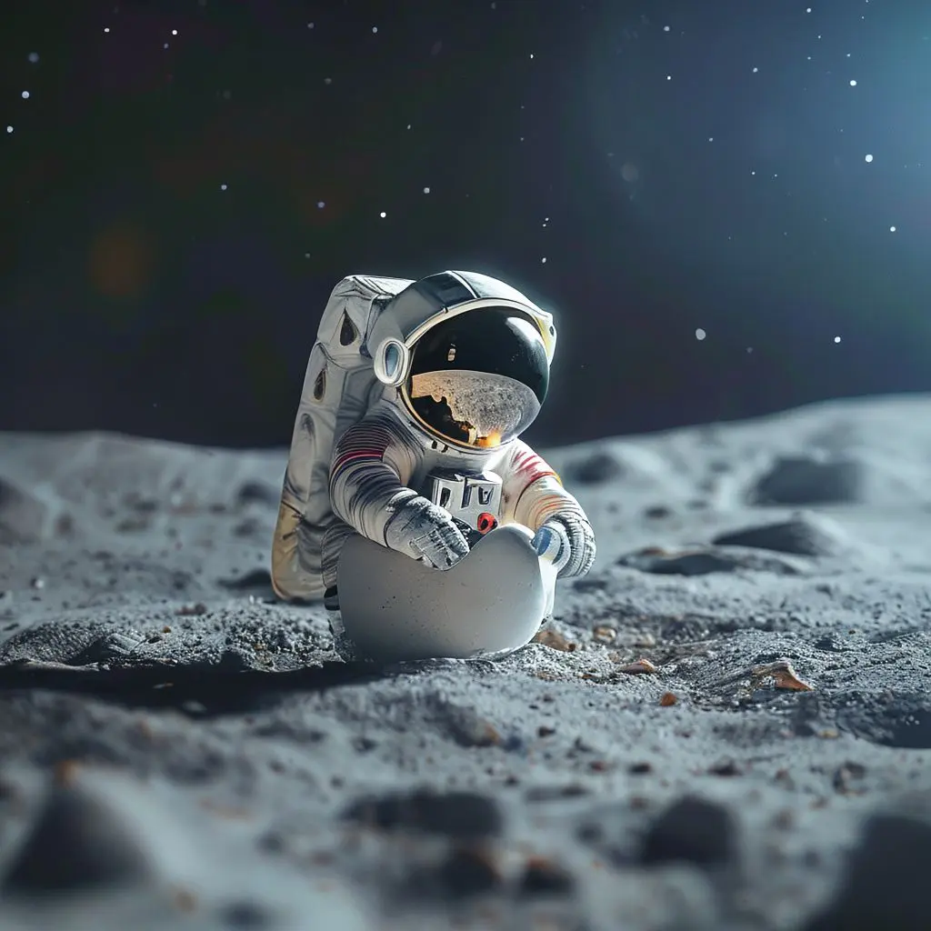 a tiny astronaut hatching from an egg on the moon