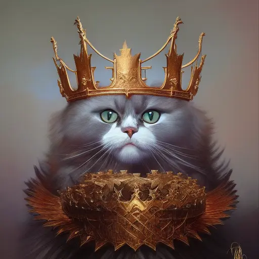 Ragdoll cat king wearing a golden crown, intricate, elegant, highly detailed, centered, digital painting, artstation, concept art, smooth, sharp focus, illustration, artgerm, Tomasz Alen Kopera, Peter Mohrbacher, donato giancola, Joseph Christian Leyendecker, WLOP, Boris Vallejo