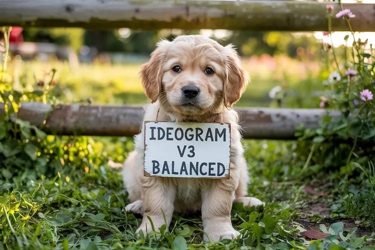 a photo of a puppy holding a sign that says "Ideogram v3 balanced"