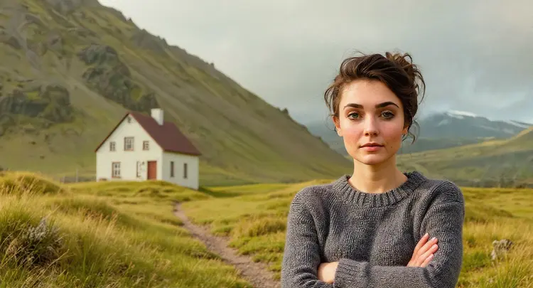 Put the woman next to the house