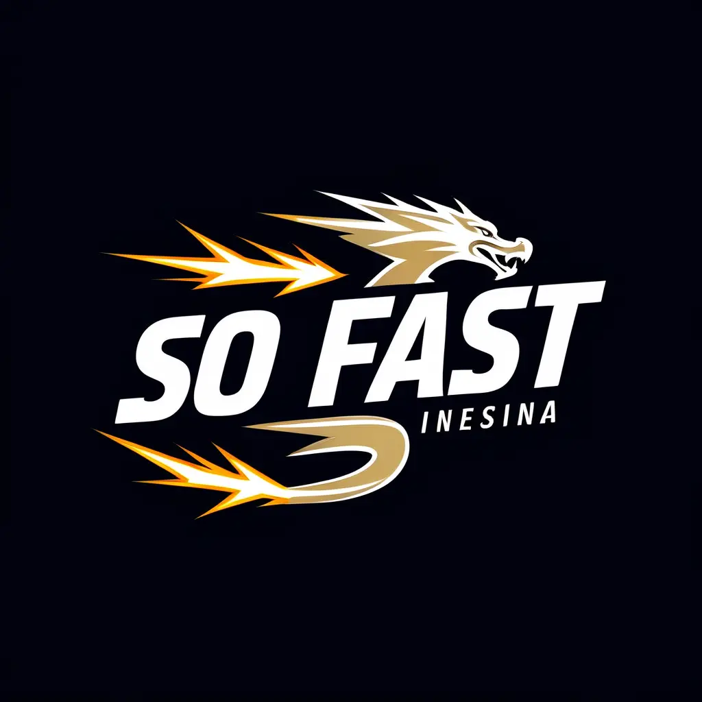 make me a logo that says "So Fast" with a really cool flying dragon shape with lightning sparks all over the sides and all of it contains Indonesian language