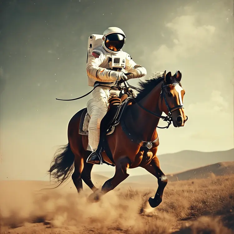 a photograph of an astronaut riding a horse
