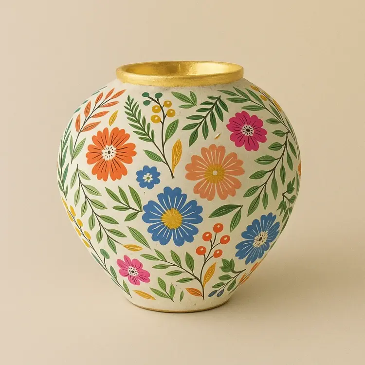 Add the floral pattern to the vase