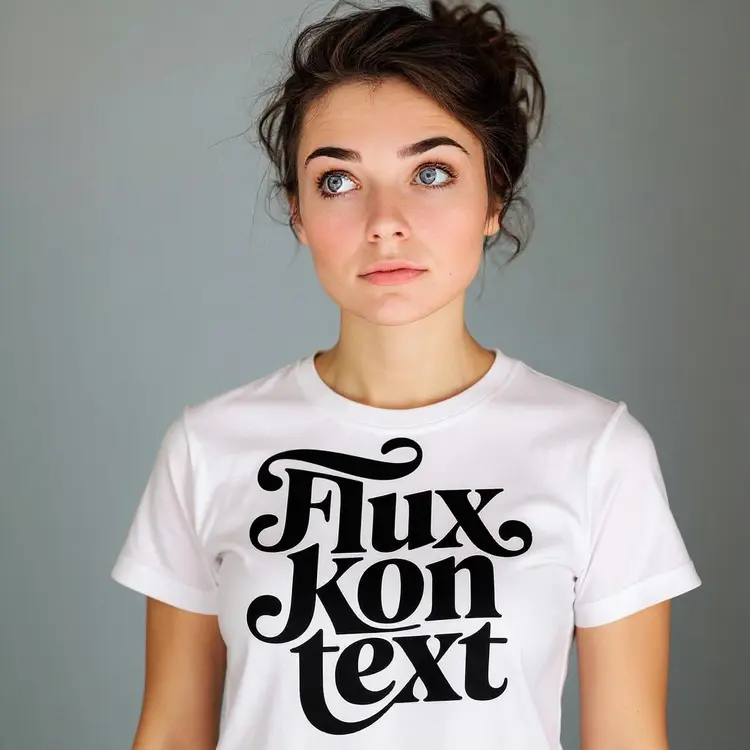 Put the woman into a white t-shirt with the text on it