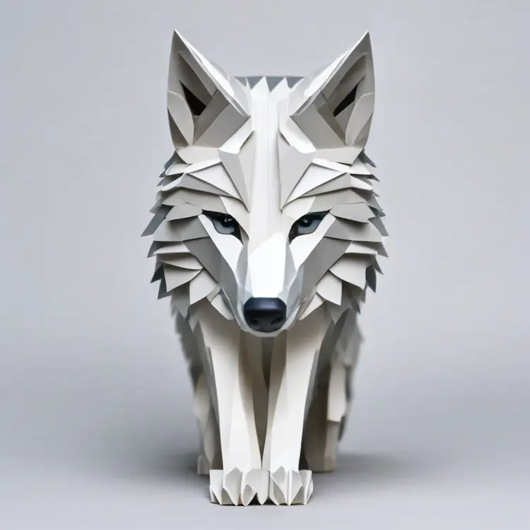 Wolf, paper, pointed ears, curled tail, sly expression with sharp folded eyes.
Bear, paper, pointed ears, curled tail, sly expression with sharp folded eyes.