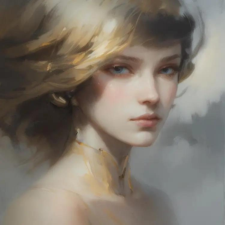 Self-portrait oil painting, a beautiful cyborg with golden hair, 8k