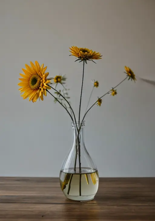 RAW photo, flower vase on a table, 8k uhd, high quality, film grain, Fujifilm XT3