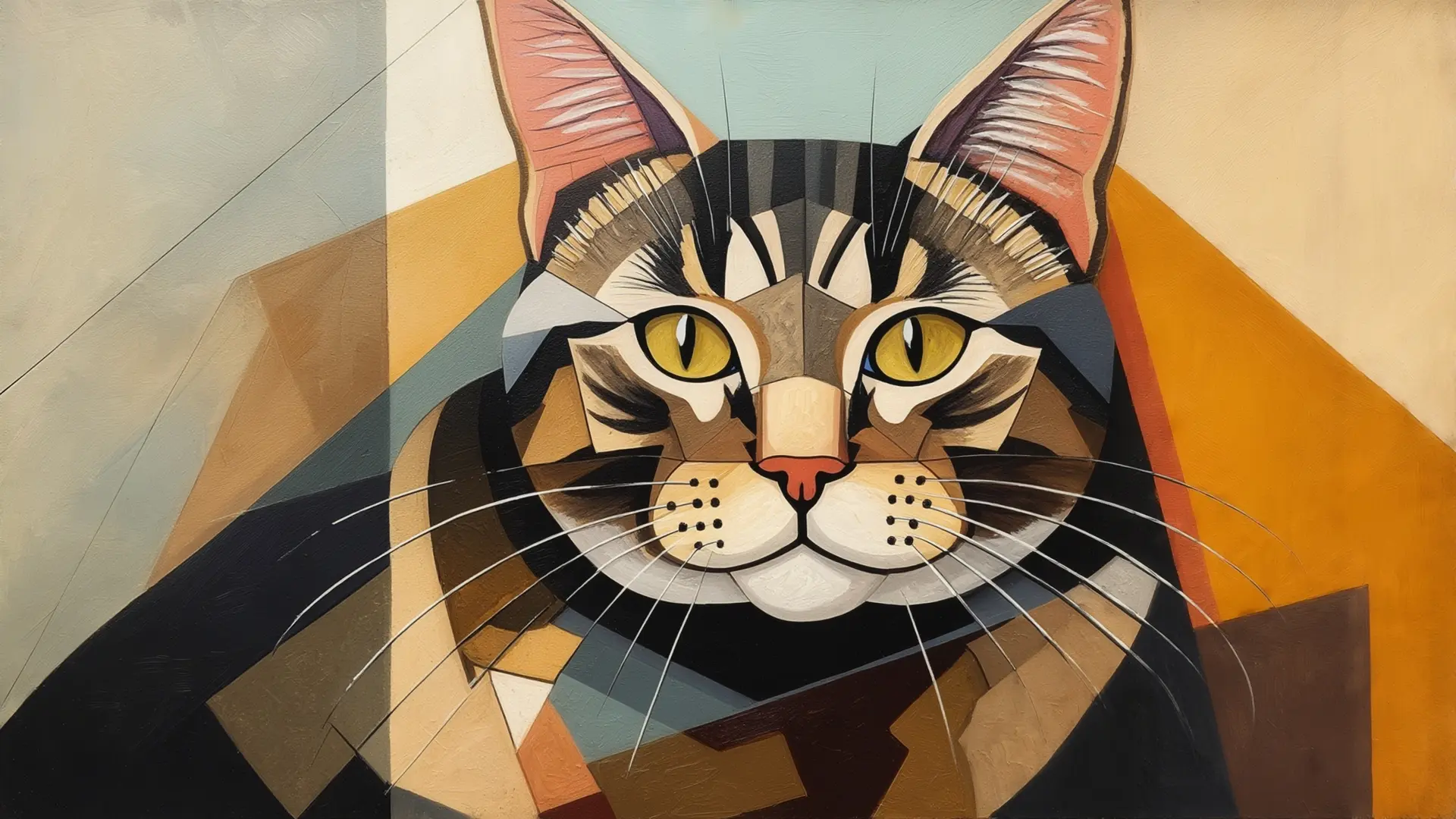 an abstract cubism painting of a cat