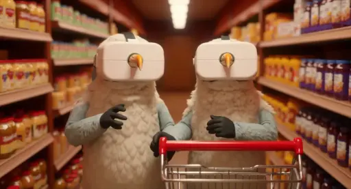 दोनों पक्षी अब किराने की खरीदारी कर रहे हैं