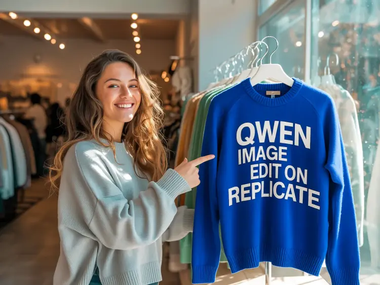 Change the sweater to be blue with white text