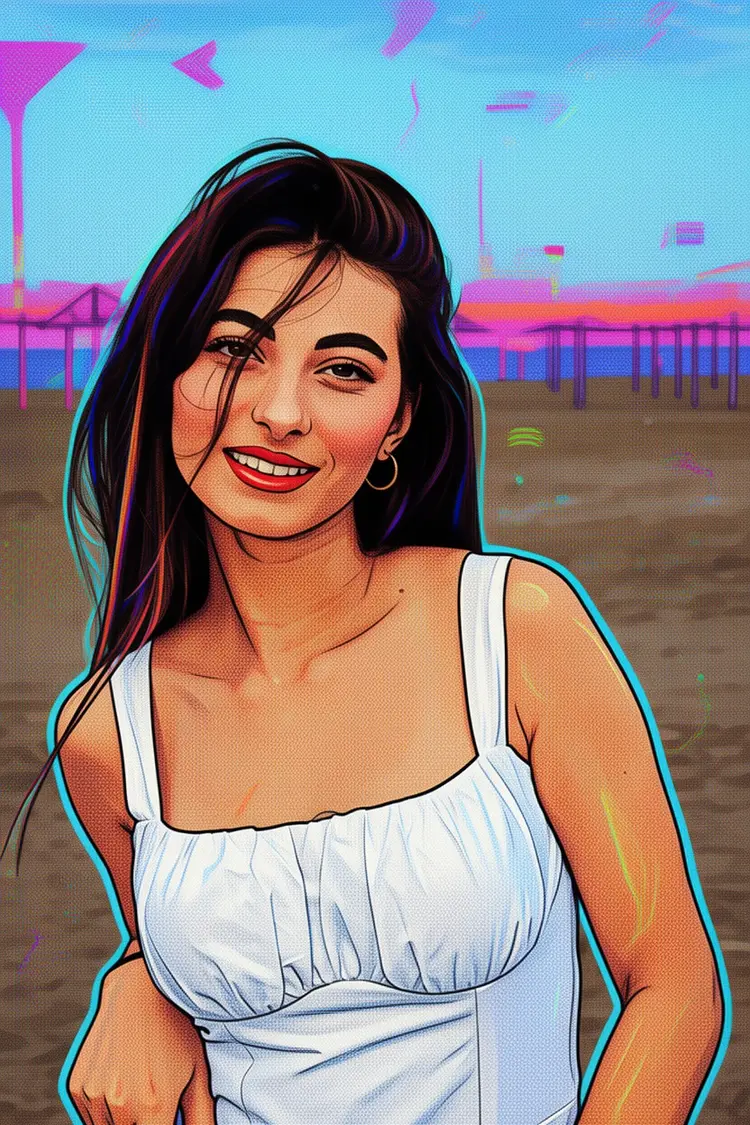 Transform this picture into an American comic style + Pop Art + cyber neon illustration