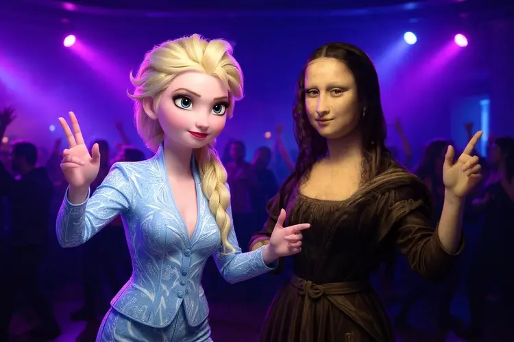 Put Elsa and Mona Lisa dancing together at a deep house rave